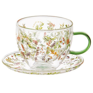 Ashdene Wildflowers Forest Double Walled Glass Cup & Saucer