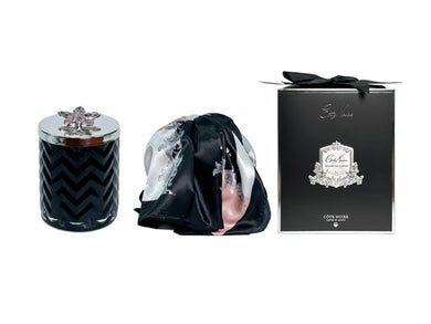 Cote Noire Black & Silver Herringbone Candle with Scarf and Flower Brooch - Pink Champagne