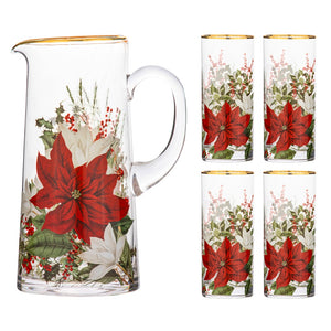 Ashdene Poisettia Jug & 4 Tumblers Set