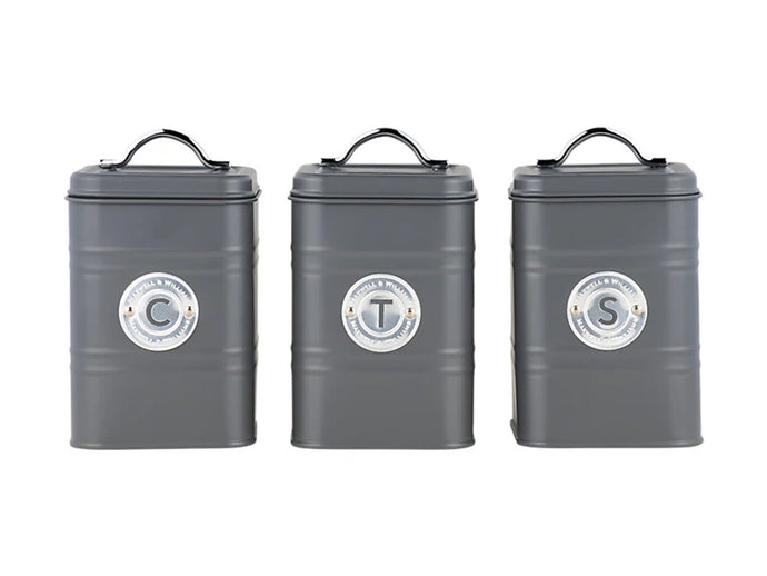 Maxwell & Williams Grantham Canister Set of 3 Charcoal Gift Boxed