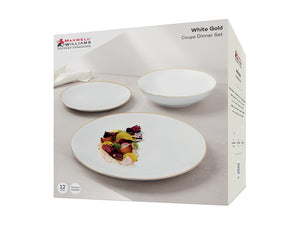 Maxwell & Williams White Gold Coupe Dinner Set 12 Piece - Gift Boxed