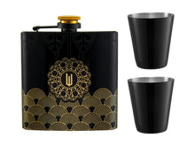 Load image into Gallery viewer, Maxwell &amp; Williams Wicked Wizard&#39;s Palace Hip Flask Set 4pc Black Gift Boxed