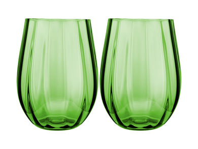 Maxwell & Williams Wicked Pink Goes Good With Green Ribbed Stemless Glass Elphaba Set of 2