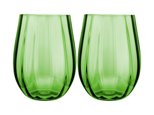 Maxwell & Williams Wicked Pink Goes Good With Green Ribbed Stemless Glass Elphaba Set of 2