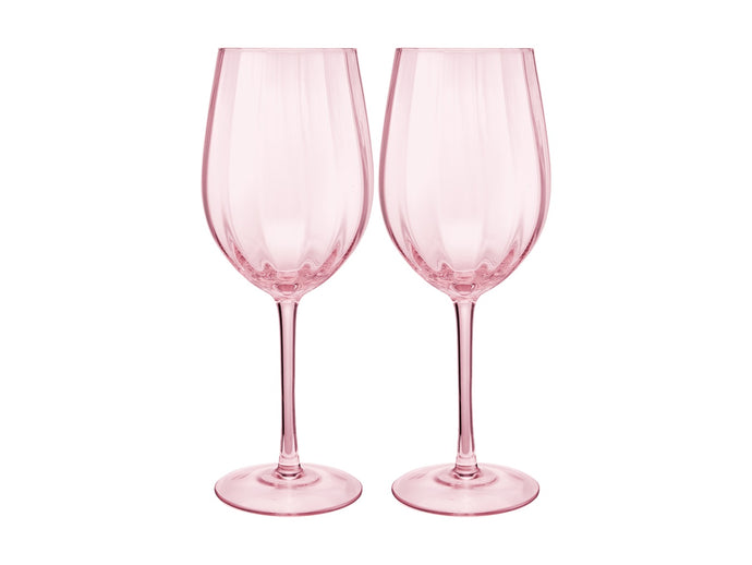 Maxwell & Williams Wicked Pink Goes Good With Green Ribbed Wine Glass Glinda Set of 2 Gift