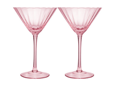 Maxwell & Williams Wicked Pink Goes Good With Green Ribbed Martini Glass Glinda Set of 2 Gi