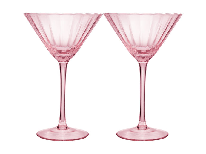 Maxwell & Williams Wicked Pink Goes Good With Green Ribbed Martini Glass Glinda Set of 2 Gi