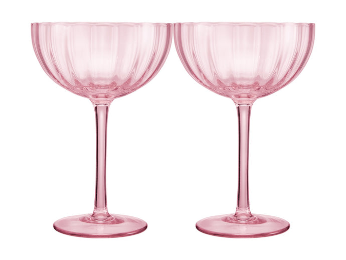 Maxwell & Williams Wicked Pink Goes Good With Green Ribbed Coupe Glass Glinda Set of 2 Gift