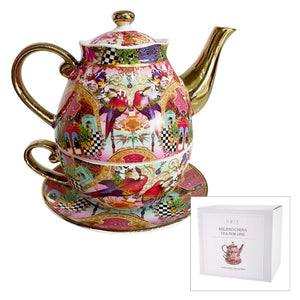 Milano China Tea For One - Gold Red Parrot