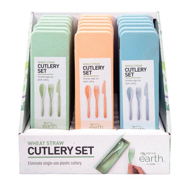 For The Earth - Wheat Straw Cutlery Set - Assorted Colours - Green, Orange, Blue