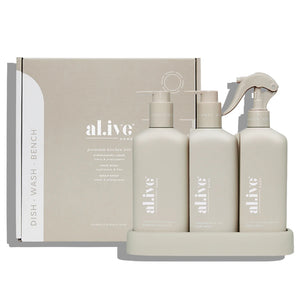 Al.ive Kitchen Trio - Dishwashing Liquid, Hand Wash & Bench Spray