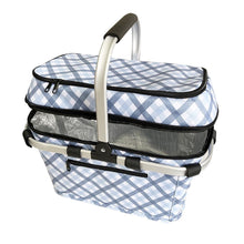 Load image into Gallery viewer, Sachi Picnic Basket 4 Person Insulated - Gingham Blue/Grey - ZOES Kitchen